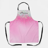 Gepersonaliseerde Roze Glitter Naam Keuken Schort (Voorkant)
