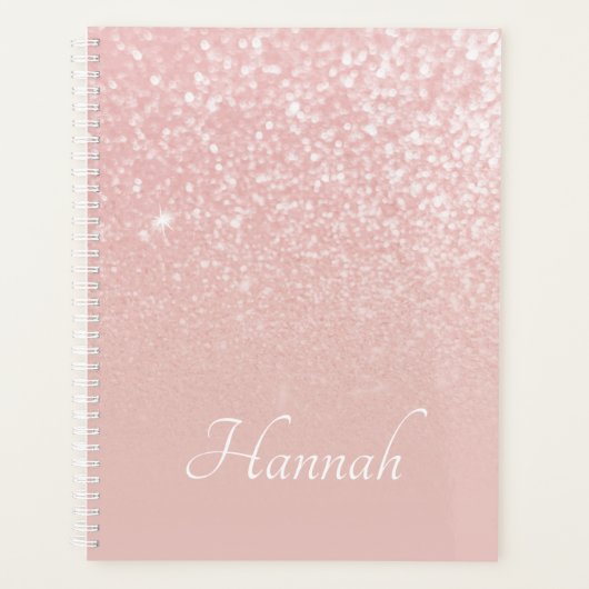 Gepersonaliseerde Roze Glitter Ombre Wangenrood Planner (Voorkant)