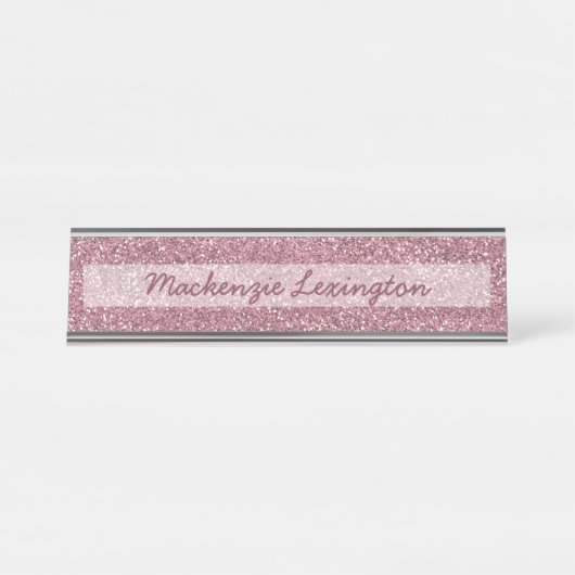 Gepersonaliseerde roze glitter | Rosé goud Bureau Naambordje (Voorkant)