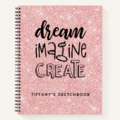 Gepersonaliseerde roze glitter schetsboek Elegant Notitieboek (Voorkant)
