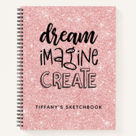 Gepersonaliseerde roze glitter schetsboek Elegant Notitieboek