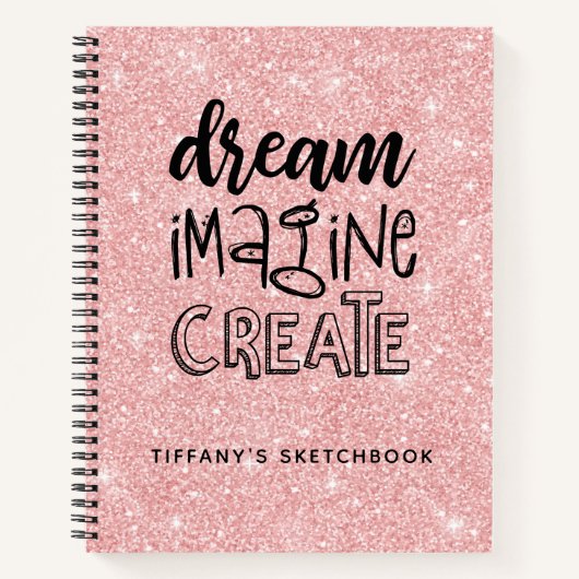 Gepersonaliseerde roze glitter schetsboek Elegant Notitieboek (Voorkant)