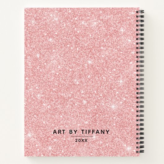 Gepersonaliseerde roze glitter schetsboek Elegant Notitieboek (Achterkant)