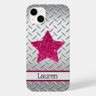 Gepersonaliseerde Roze Glitter Star op Metallic Case-Mate iPhone 14 Plus Hoesje