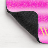 Gepersonaliseerde roze glitter strepen goudmonogra muismat (Hoek)