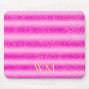 Gepersonaliseerde roze glitter strepen goudmonogra muismat