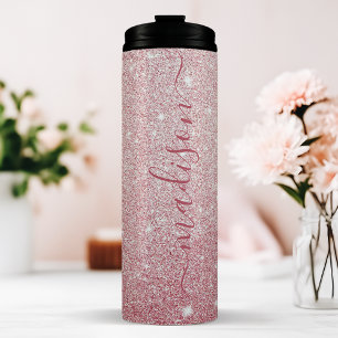 Gepersonaliseerde Roze Glitter Thermosbeker