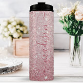 Gepersonaliseerde Roze Glitter Thermosbeker