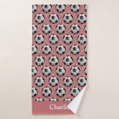 Gepersonaliseerde Roze Glitter Voetbal Badhanddoek (Badhanddoek)