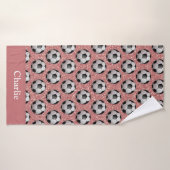 Gepersonaliseerde Roze Glitter Voetbal Badhanddoek (Badhanddoek)