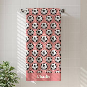 Gepersonaliseerde Roze Glitter Voetbal Badhanddoek