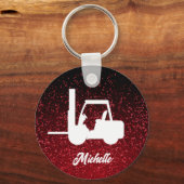 Gepersonaliseerde roze glitter vorkheftruck sleutelhanger (Voorkant)