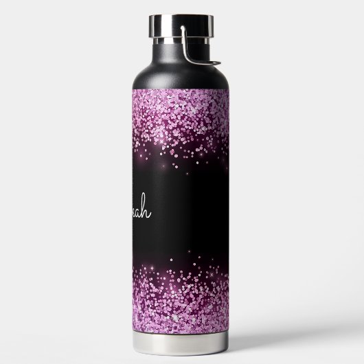 Gepersonaliseerde roze glitter waterfles (Links)