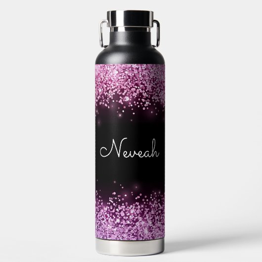Gepersonaliseerde Roze Glitters Waterfles (Voorkant)