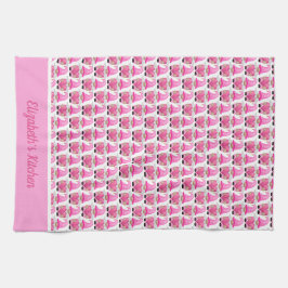 Gepersonaliseerde Roze Gnome Harten Bos Whimsical Theedoek