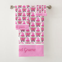 Gepersonaliseerde roze gnomen Hearts Woodland Whim Bad Handdoek