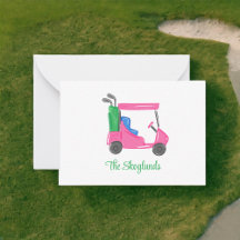 Gepersonaliseerde roze golfkar notitiekaarten