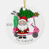 Gepersonaliseerde roze golfkar Santa Christmas Tre Keramisch Ornament (Voorkant)