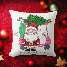 Gepersonaliseerde roze golfkar Santa Christmas Tre Kussen