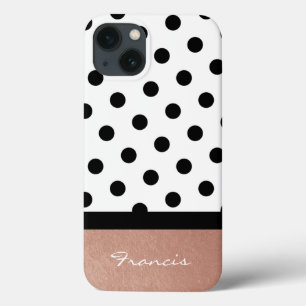 Gepersonaliseerde Roze Goud Wit en Zwart Stippenpa iPhone 13 Hoesje