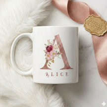 Gepersonaliseerde Roze Gouden Bloem Letter A Monog