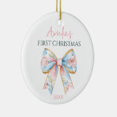 Gepersonaliseerde Roze Gouden Boog Baby Meisje 1e  Keramisch Ornament (Rechts)