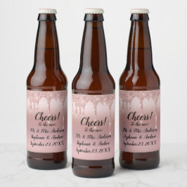 Gepersonaliseerde Roze Gouden Druppelende Glitter Bier Etiket