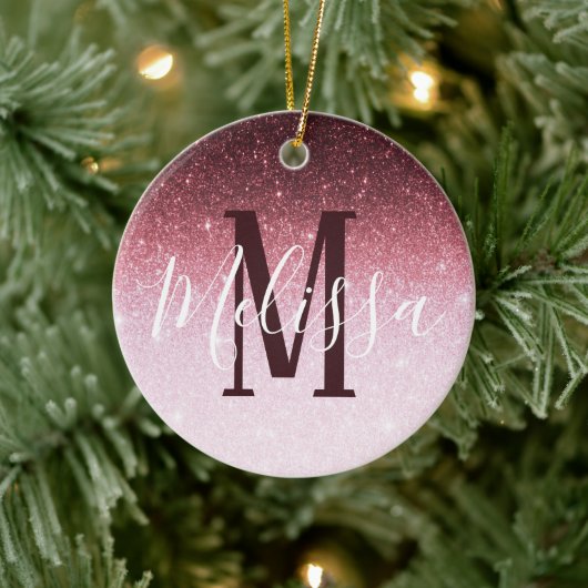 Gepersonaliseerde roze gouden glansgradiënt keramisch ornament (Boom)