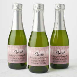 Gepersonaliseerde Roze Gouden Glitter Drips Mini Sparkling Wijnetiket