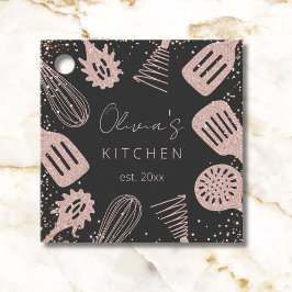Gepersonaliseerde Roze Gouden Glitter Kookgerei Bedankjes Labels