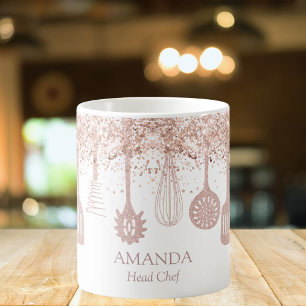 Gepersonaliseerde Roze Gouden Glitter Kookgerei Koffiemok