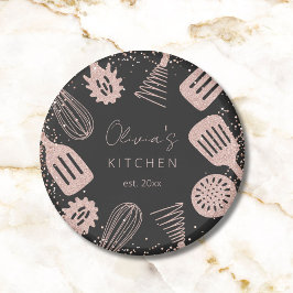 Gepersonaliseerde Roze Gouden Glitter Kookgerei Magneet