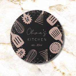Gepersonaliseerde Roze Gouden Glitter Kookgerei Ronde Button 7,6 Cm