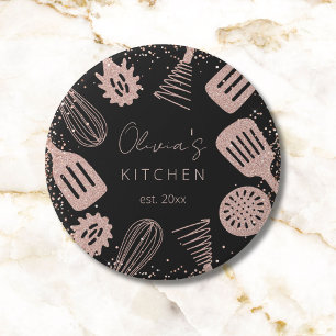 Gepersonaliseerde Roze Gouden Glitter Kookgerei Ronde Button 7,6 Cm