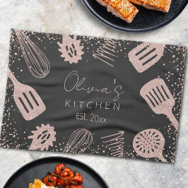 Gepersonaliseerde Roze Gouden Glitter Kookgerei Theedoek