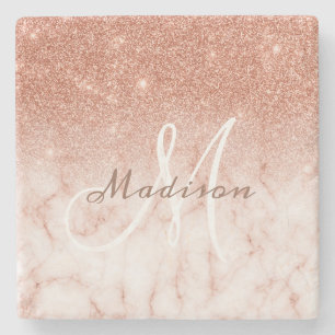 Gepersonaliseerde Roze Gouden Glitter Monogram Mar Stenen Onderzetter