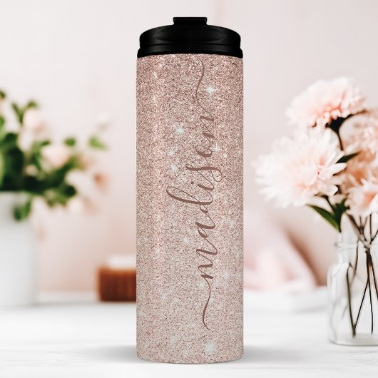 Gepersonaliseerde Roze Gouden Glitters Thermosbeker