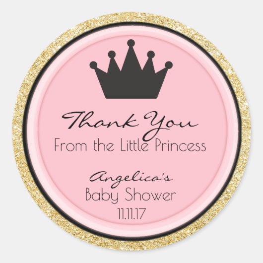 Gepersonaliseerde roze gouden prinses Baby shower  Ronde Sticker (Voorkant)