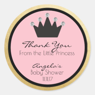 Gepersonaliseerde roze gouden prinses Baby shower  Ronde Sticker