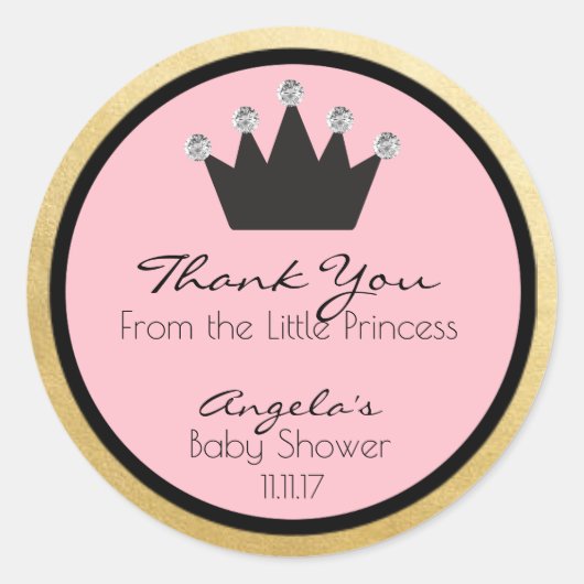 Gepersonaliseerde roze gouden prinses Baby shower  Ronde Sticker (Voorkant)