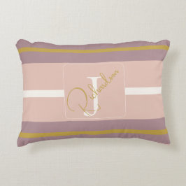 Gepersonaliseerde Roze Gouden Streep Monogram Chic Accent Kussen