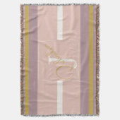 Gepersonaliseerde Roze Gouden Streep Monogram Chic Deken (Voorkant Verticaal)