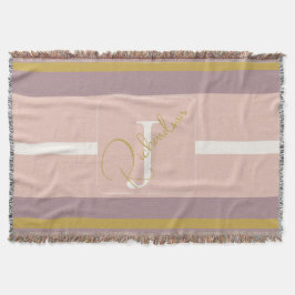 Gepersonaliseerde Roze Gouden Streep Monogram Chic Deken