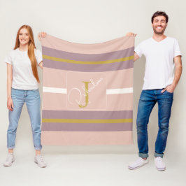 Gepersonaliseerde Roze Gouden Streep Monogram Chic Fleece Deken