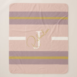 Gepersonaliseerde Roze Gouden Streep Monogram Chic Sherpa Deken