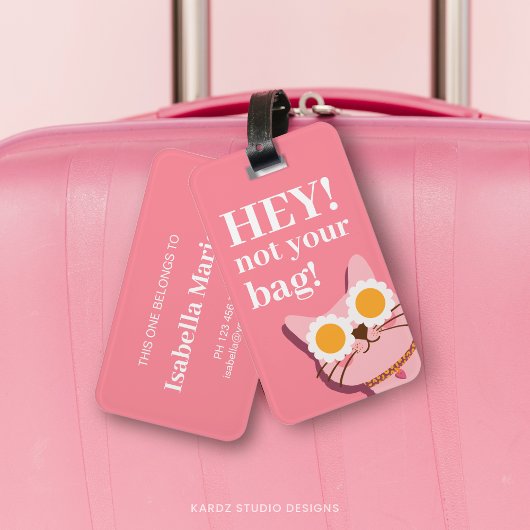 Gepersonaliseerde roze grappige kat Bagagelabel