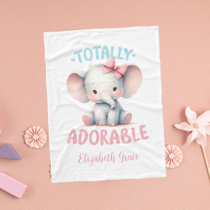 Gepersonaliseerde Roze Grijze Baby Olifant Cadeau Fleece Deken