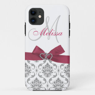 Gepersonaliseerde roze grijze Damask Case-Mate iPhone Case