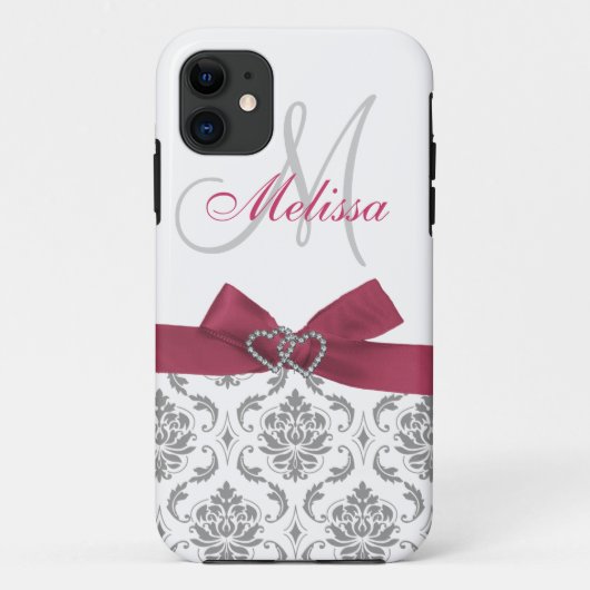 Gepersonaliseerde roze grijze Damask Case-Mate iPhone Case (Achterkant)