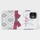 Gepersonaliseerde roze grijze Damask Case-Mate iPhone Case (Achterkant (horizontaal))
